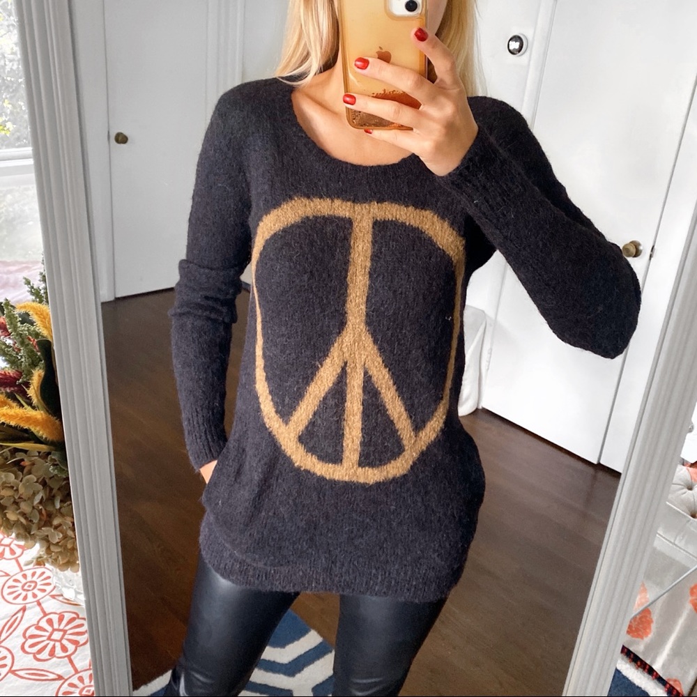 🖤 FROG BOX BLACK TAN ALPACA BLEND KNIT SWEATER!